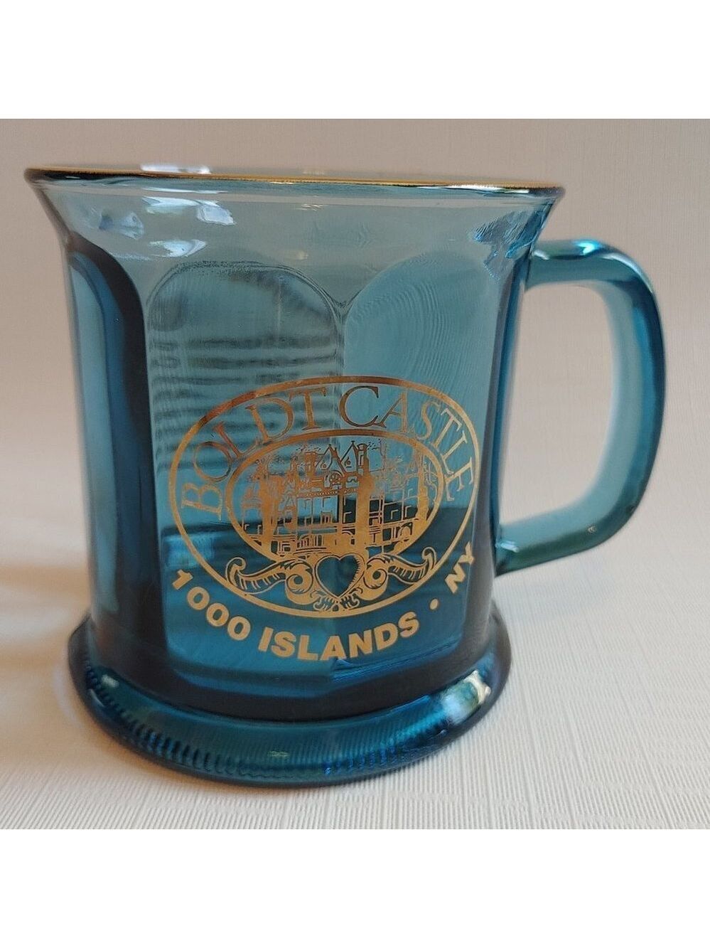 STUNNING Culver Glass BOLDT CASTLE Glass Blue Sapphire look 22k Gold